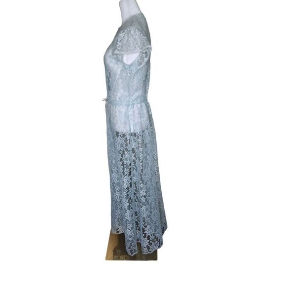 Vintage 80s Gunne Sax Lingerie Lace Long Robe Womens M Blue - Picture 5 of 6